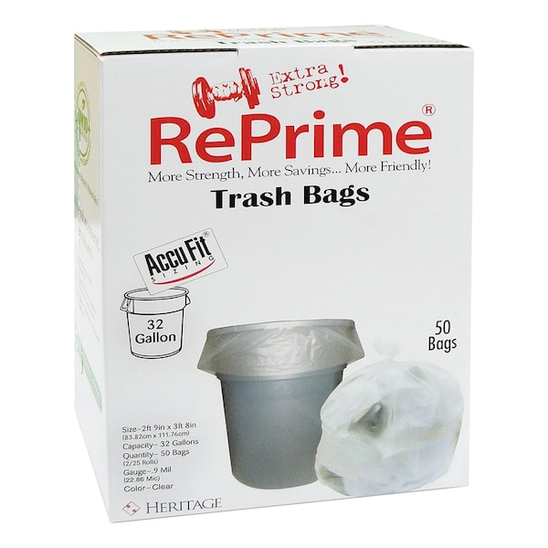 Accufit 32 gal Trash Bags, 33 in x 44 in, Premium, 0.9 mil, Clear, 300 PK H6644TC RC1 - main